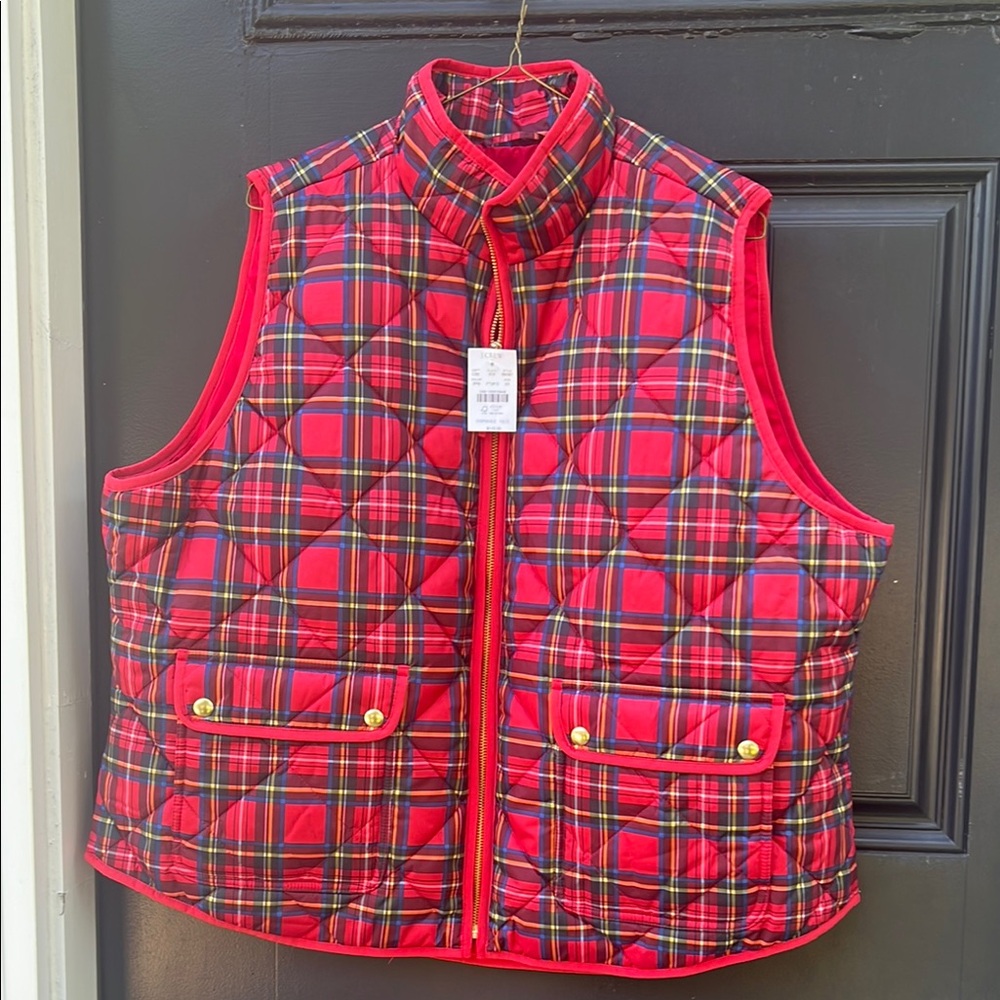 J. Crew Vibrant Plaid Quilted Vest